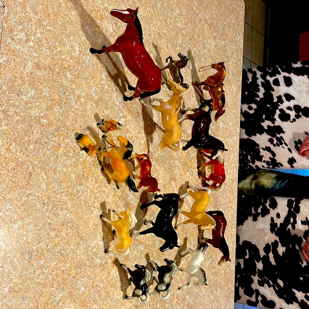 Antique ceramic and metal horses